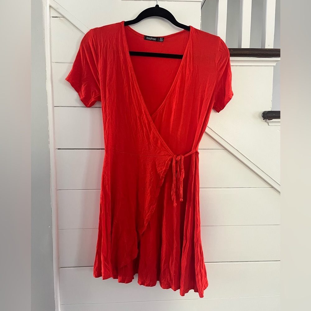ASOS Boohoo Burnt orange wrap mini dress (Size 6)